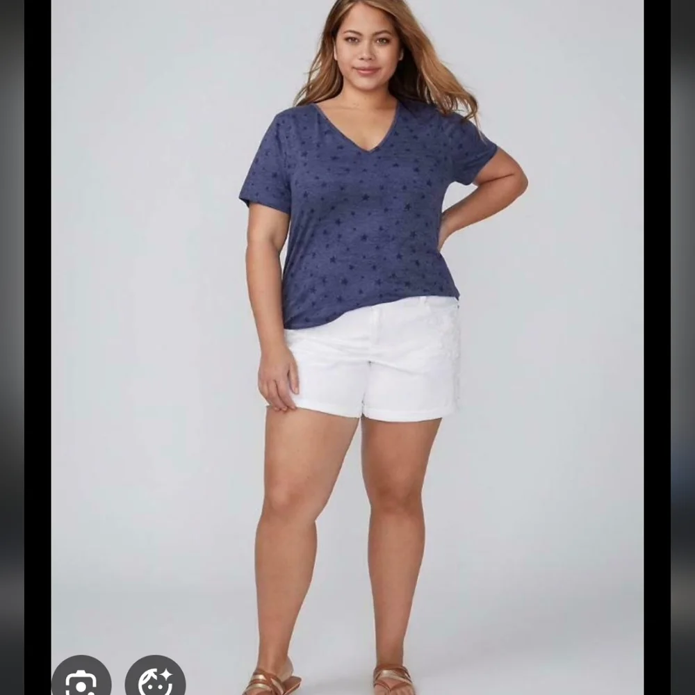 Lane Bryant Bright White Embroidered Eyelet Denim Shorts 28 New